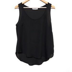 LUSH Sheer Round Hem Scoop Neck Black Tank Top